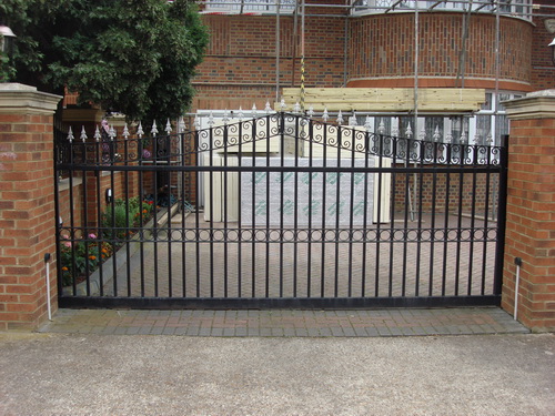 Decorated driveway gates.